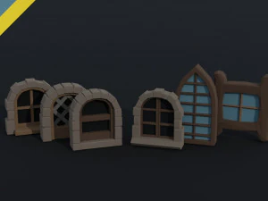 Ventanas de fantasía de dibujos animados estilo poligonal Modelo 3D