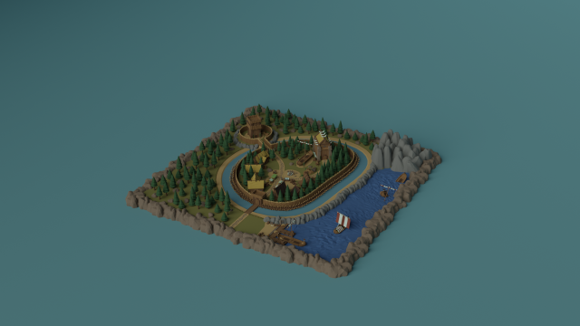 Cartoon Polygonal Viking Castle 3D Model .c4d .max .obj .3ds .fbx .stl .blend 