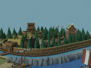 Cartoon Polygonal Viking Castle 3D Model