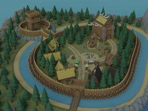 Cartoon Polygonal Viking Castle 3D Model