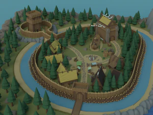 Cartoon Polygonal Viking Castle 3D Model