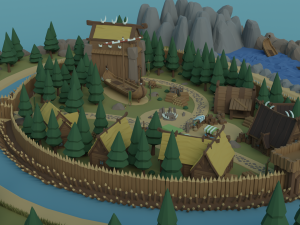 Cartoon Polygonal Viking Castle 3D Model