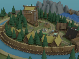 Cartoon Polygonal Viking Castle 3D Model