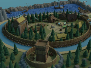 Cartoon Polygonal Viking Castle 3D Model