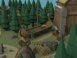 Cartoon Polygonal Viking Castle 3D Model