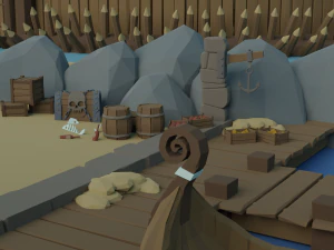 Cartoon Polygonal Viking Castle 3D Model