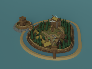 Cartoon Polygonal Viking Castle 3D Model