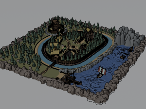 Cartoon Polygonal Viking Castle 3D Model