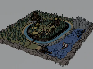 Cartoon Polygonal Viking Castle 3D Model