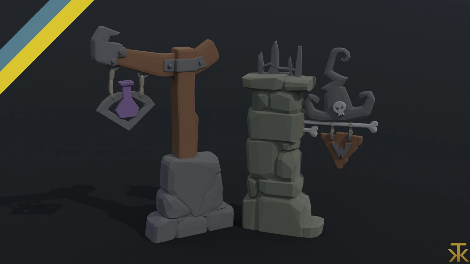 Cartoon fantasy witch road sign Polygonal Style 3D Model .c4d .max .obj .3ds .fbx .stl .blend