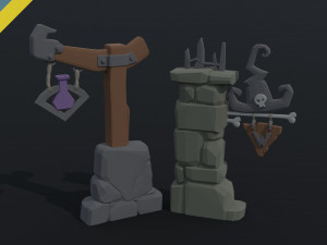 Cartoon fantasy witch road sign Polygonal Style 3D Model