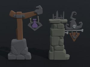 Cartoon fantasy witch road sign Polygonal Style Model 3D