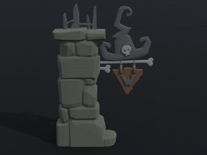 Cartoon fantasy witch road sign Polygonal Style Model 3D