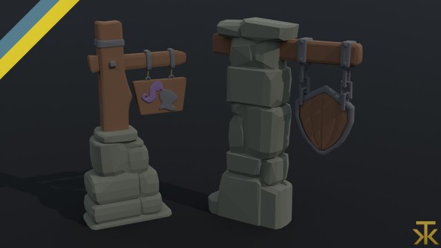 Cartoon fantasy armory road sign Polygonal Style 3D Модель .c4d .max .obj .3ds .fbx .stl .blend