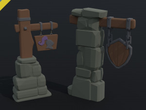 Cartoon fantasy armory road sign Polygonal Style Modelo 3D