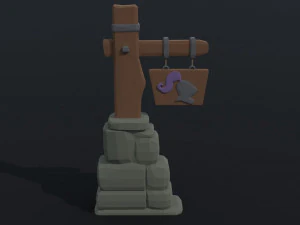 Cartoon fantasy armory road sign Polygonal Style 3D Model