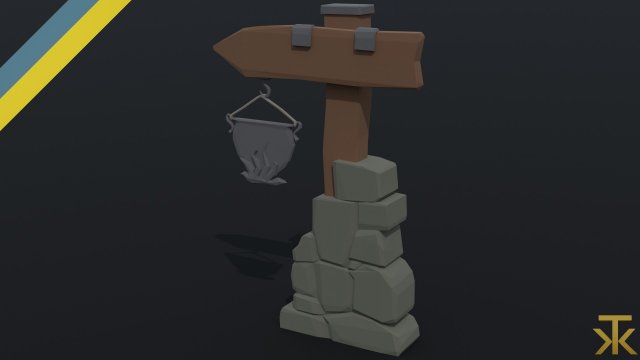 Cartoon fantasy tavern road sign Polygonal Style 3D Модель .c4d .max .obj .3ds .fbx .stl .blend 