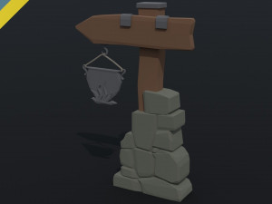 Cartoon fantasy tavern road sign Polygonal Style 3D 모델