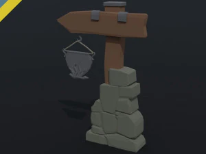 Cartoon fantasy tavern road sign Polygonal Style 3D Model