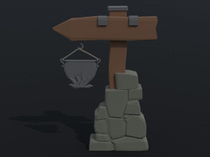 Cartoon fantasy tavern road sign Polygonal Style 3D Модель