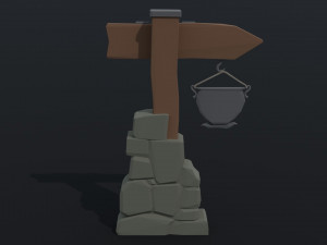 Cartoon fantasy tavern road sign Polygonal Style 3D Модель