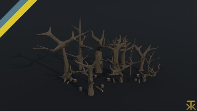 Cartoon dead trees Polygonal Style 3D 模型 .c4d .max .obj .3ds .fbx .stl .blend 