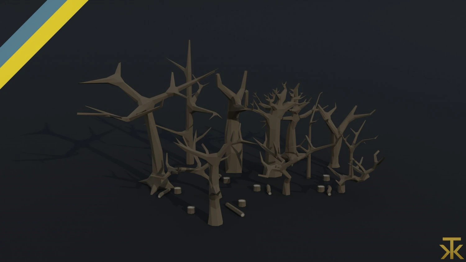 Cartoon dead trees Polygonal Style 3D Model .c4d .max .obj .3ds .fbx .stl .blend