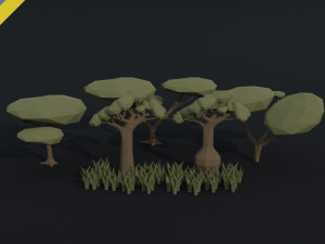 Cartoon savanna trees Polygonal Style 3D Model