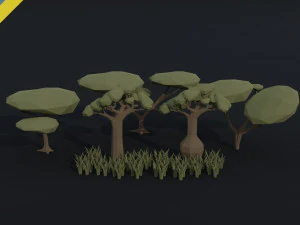 Árboles de sabana de dibujos animados estilo poligonal Modelo 3D