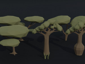 Cartoon savanna trees Polygonal Style 3D Model