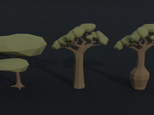 Cartoon savanna trees Polygonal Style 3D Model