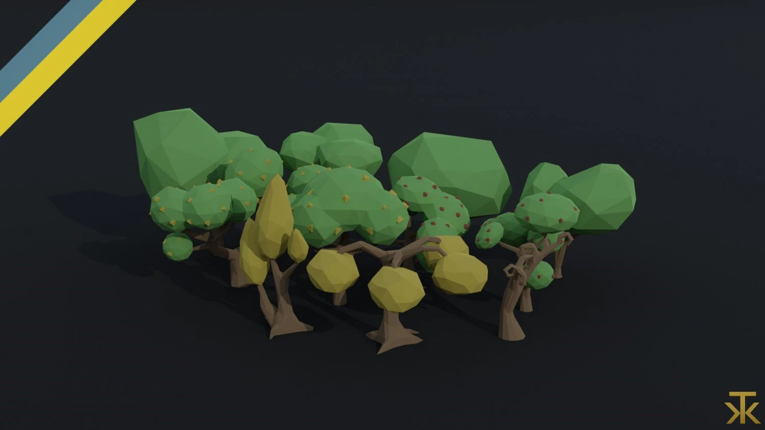 Cartoon trees Polygonal Style 3D Model .c4d .max .obj .3ds .fbx .stl .blend 