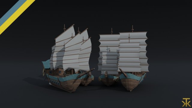 Cartoon fantasy asion ships 2 Polygonal Style Modelo 3D .c4d .max .obj .3ds .fbx .stl .blend 