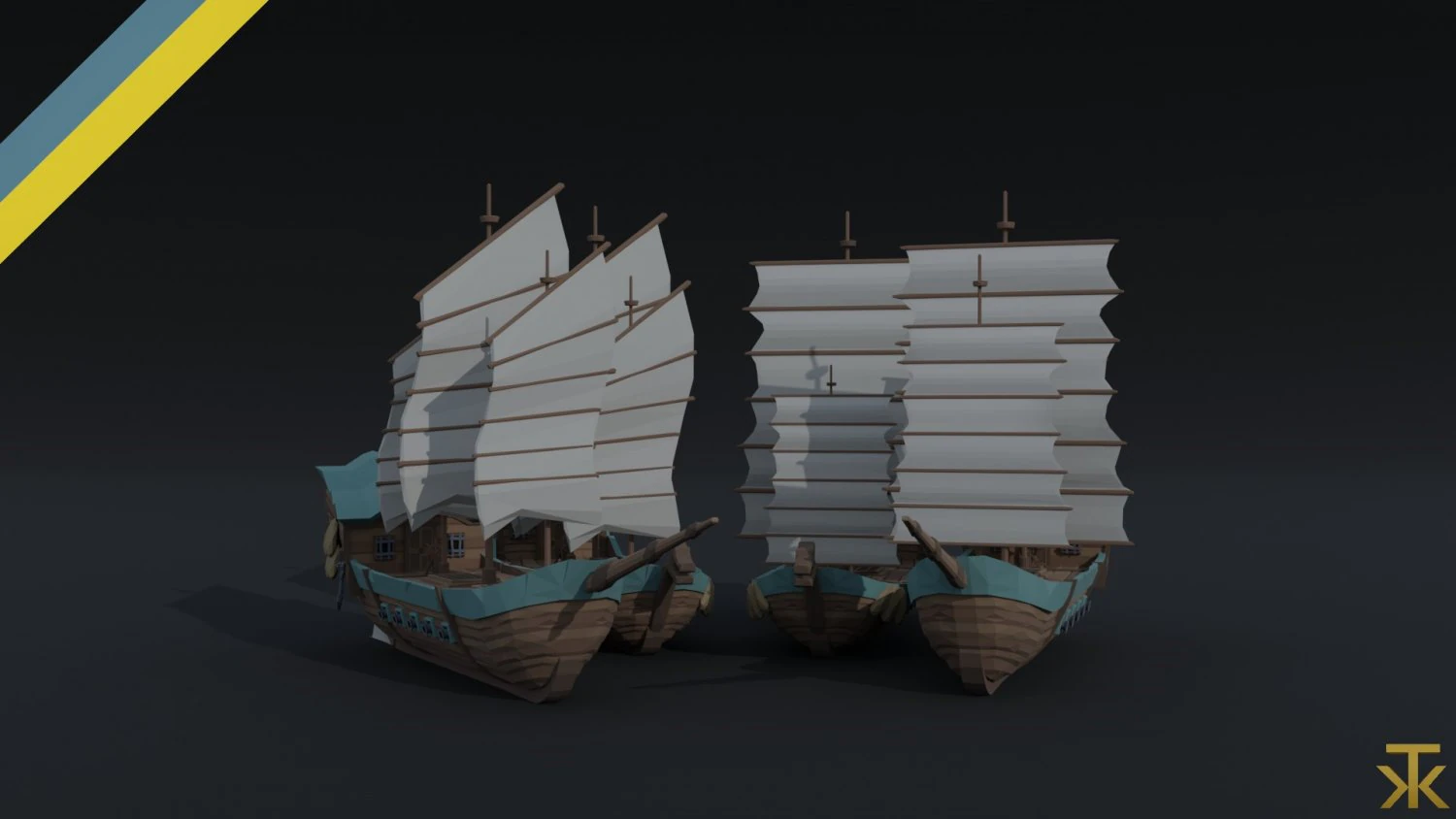 Cartoon fantasy asion ships 2 Polygonal Style 3D Model .c4d .max .obj .3ds .fbx .stl .blend 