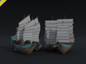 Cartoon fantasy asion ships 2 Polygonal Style 3D Model
