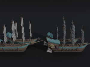 Cartoon fantasy asion ships 2 Polygonal Style Modelo 3D
