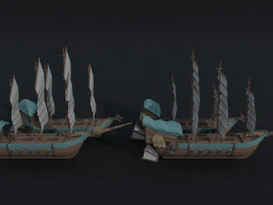 Cartoon fantasy asion ships 2 Polygonal Style 3D Model