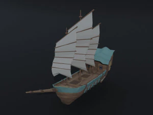Cartoon fantasy asion ships 2 Polygonal Style 3D Model