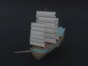 Cartoon fantasy asion ships 2 Polygonal Style 3D Model