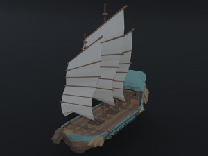 Cartoon fantasy asion ships 2 Polygonal Style Modelo 3D