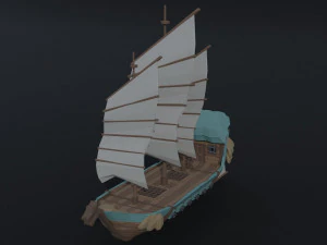 Cartoon fantasy asion ships 2 Polygonal Style 3D Model