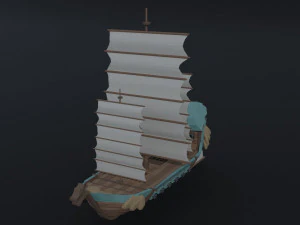 Cartoon fantasy asion ships 2 Polygonal Style 3D Model