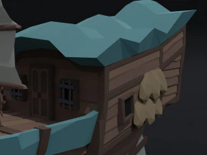 Cartoon fantasy asion ships 2 Polygonal Style 3D Model