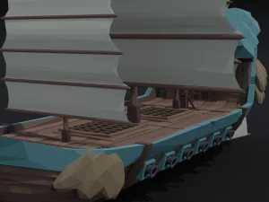 Cartoon fantasy asion ships 2 Polygonal Style 3D Model