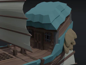 Cartoon fantasy asion ships 2 Polygonal Style 3D Model