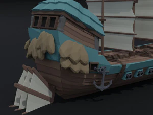 Cartoon fantasy asion ships 2 Polygonal Style 3D Model