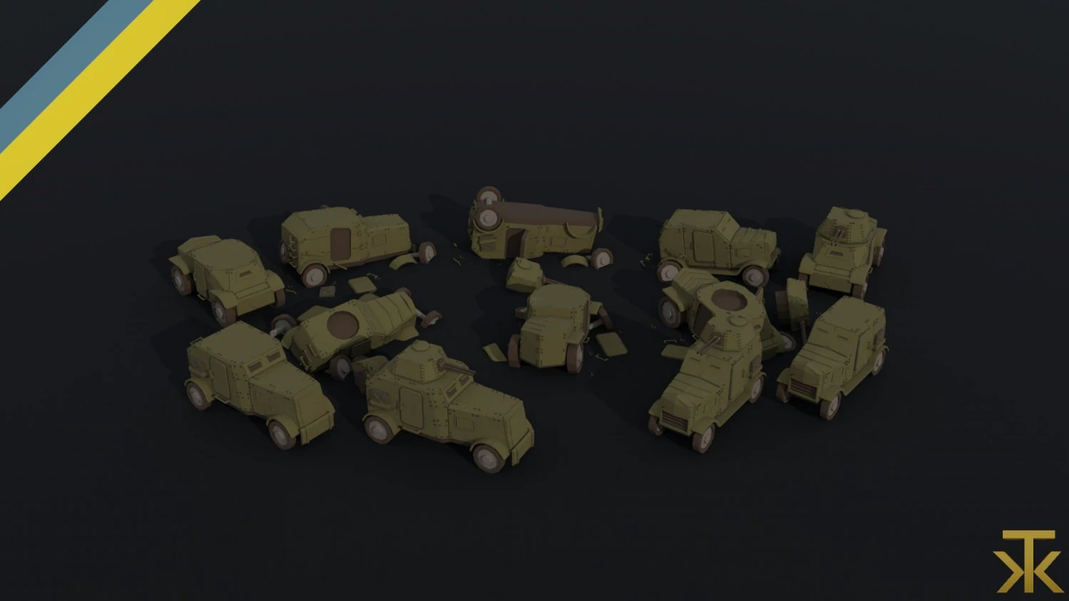 Cartoon Dieselpunk armored cars Polygonal Style 3D Model .c4d .max .obj .3ds .fbx .stl .blend 