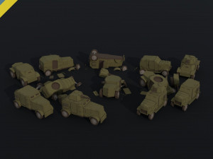 Cartoon Dieselpunk armored cars Polygonal Style Modelo 3D