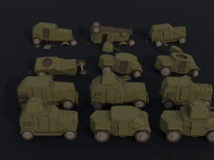 Cartoon Dieselpunk armored cars Polygonal Style 3D Model