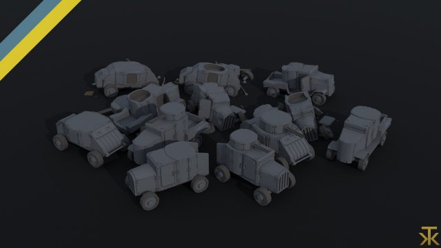 Cartoon Dieselpunk armored cars 3 Polygonal Style 3D 모델 .c4d .max .obj .3ds .fbx .stl .blend 